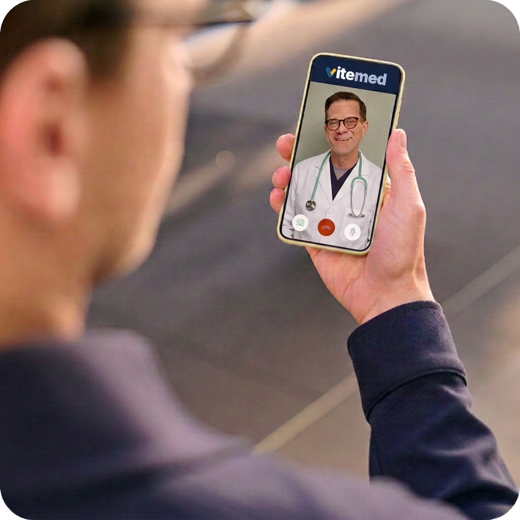 Pessoa em consulta por vídeo com um médico pelo celular